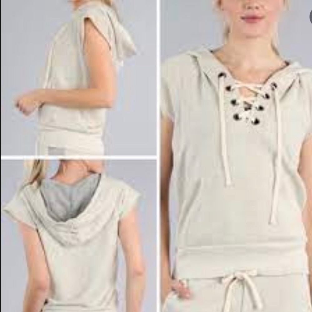 Avocado Activewear Short Sleeve Sweatshirt with Hoodie NWT